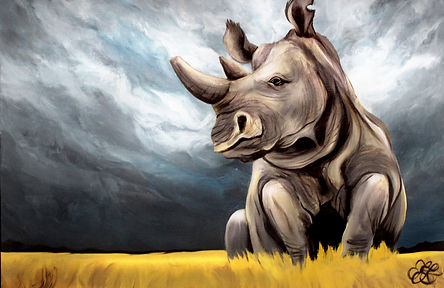 Completed rhino artwork, live-painted at 2018 Katie's Night and partially donated to the KACF.