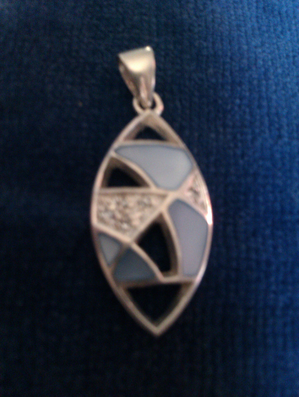 Thumbnail: 925 Silver Blue Stoned & Diamonte Pendant 1"