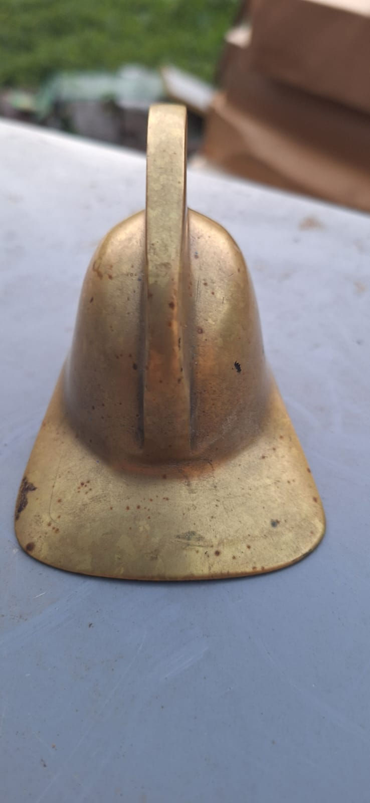 Thumbnail: British Fire Services Small Brass Fireman's Helmet Paperweight