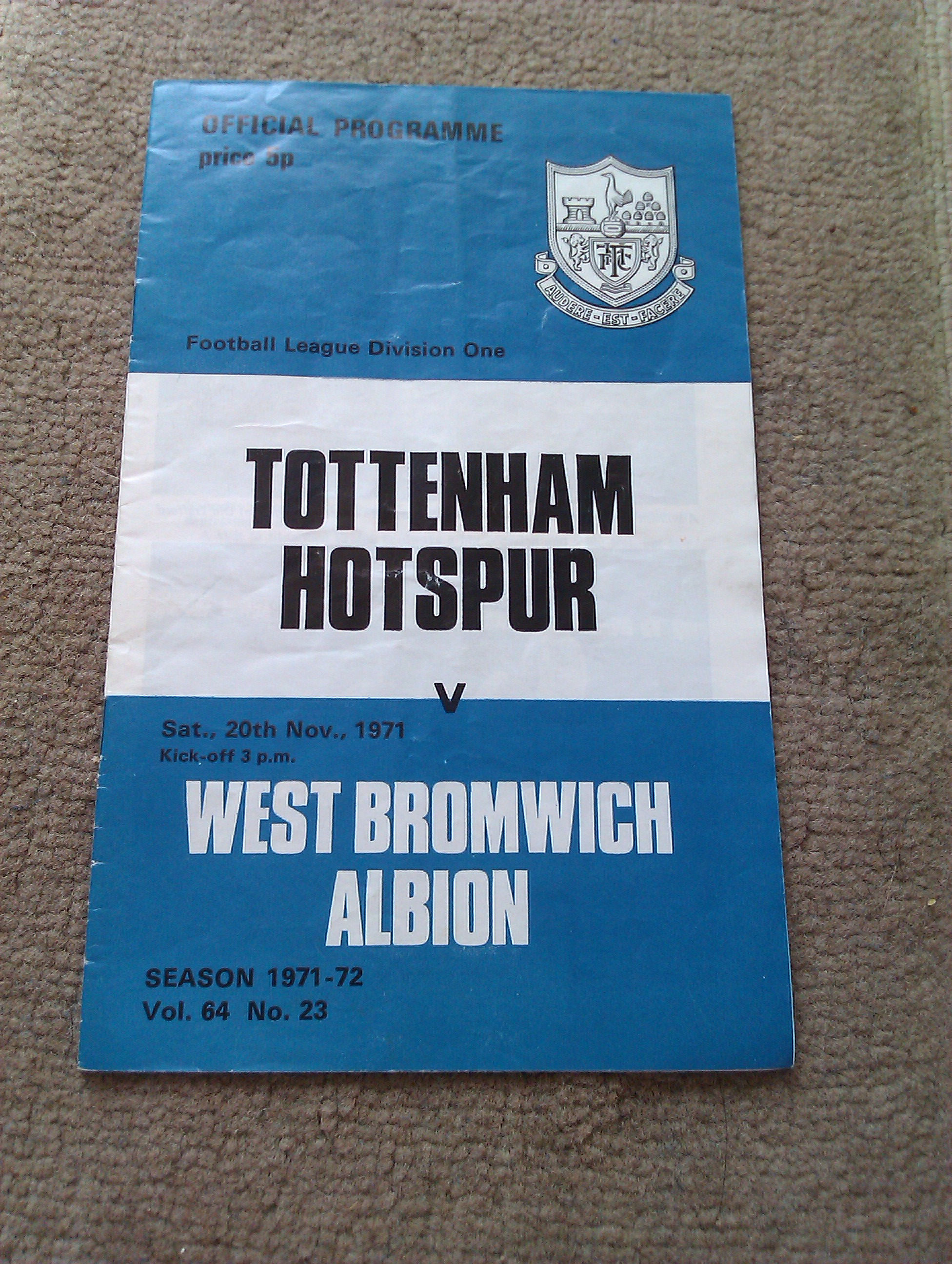Tottenham V West Bromwich Albion 1971 Programme