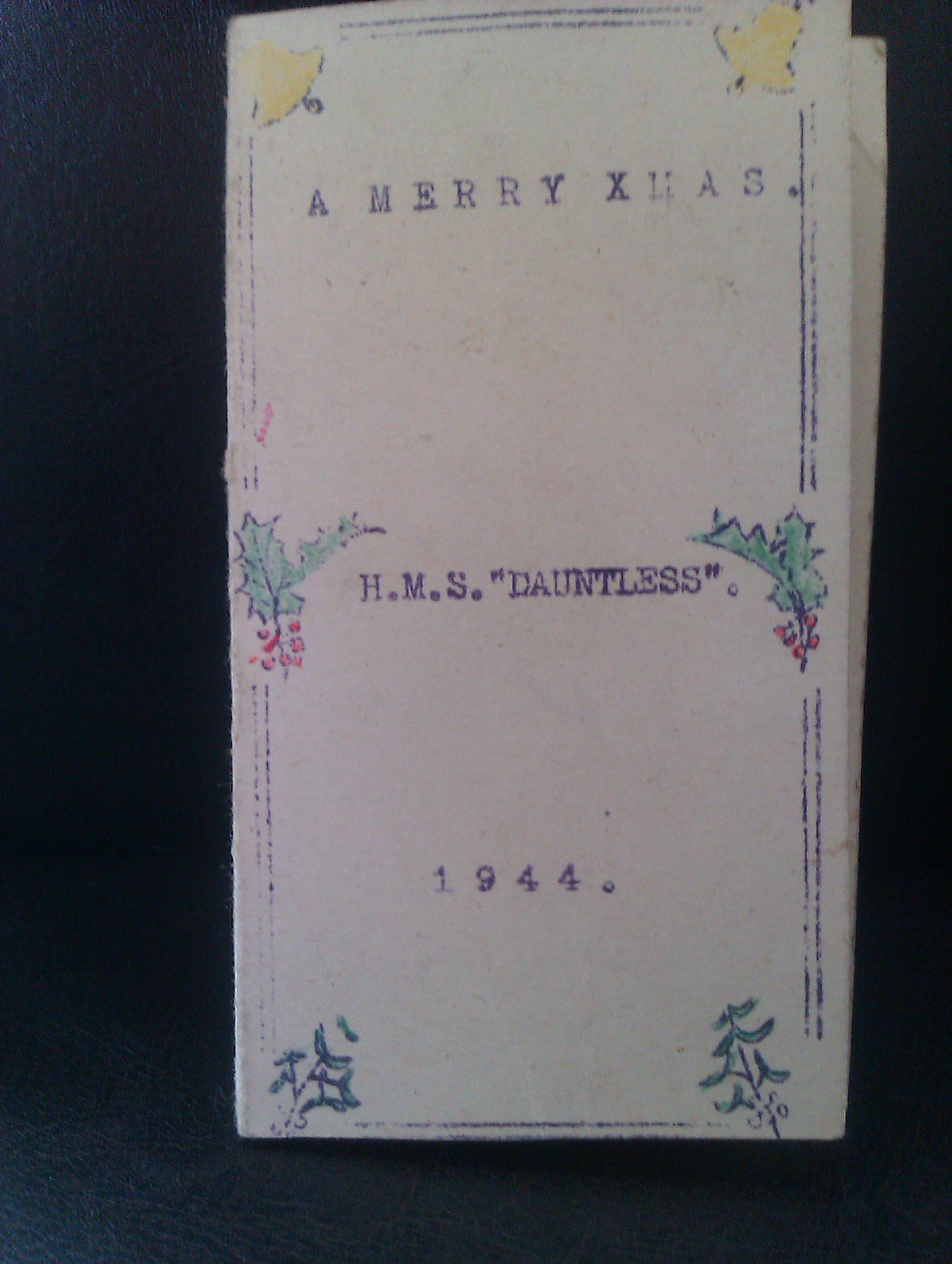 1944 Royal Naval Reserve Ship HMS Dauntless Menu