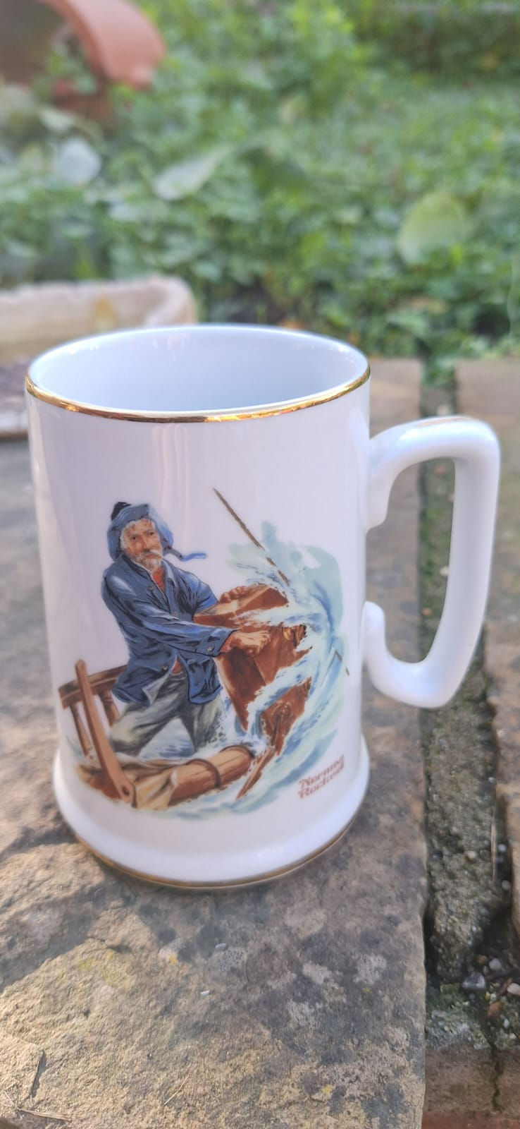 Thumbnail: Vintage 1984 White Ceramic BRAVING THE STORM Mug