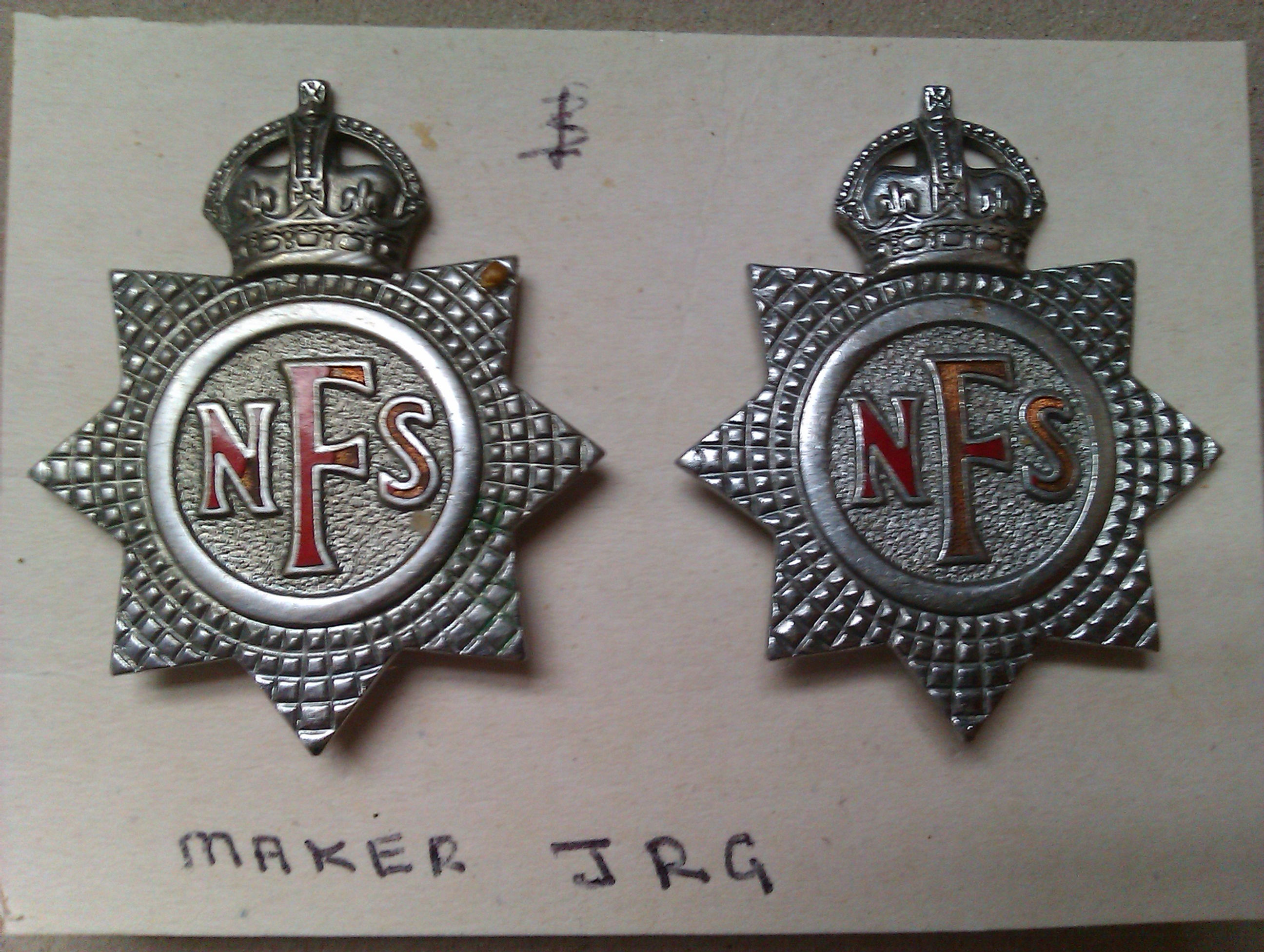 N.F.S. WW2 1941-47 Cap Badge Maker JRG