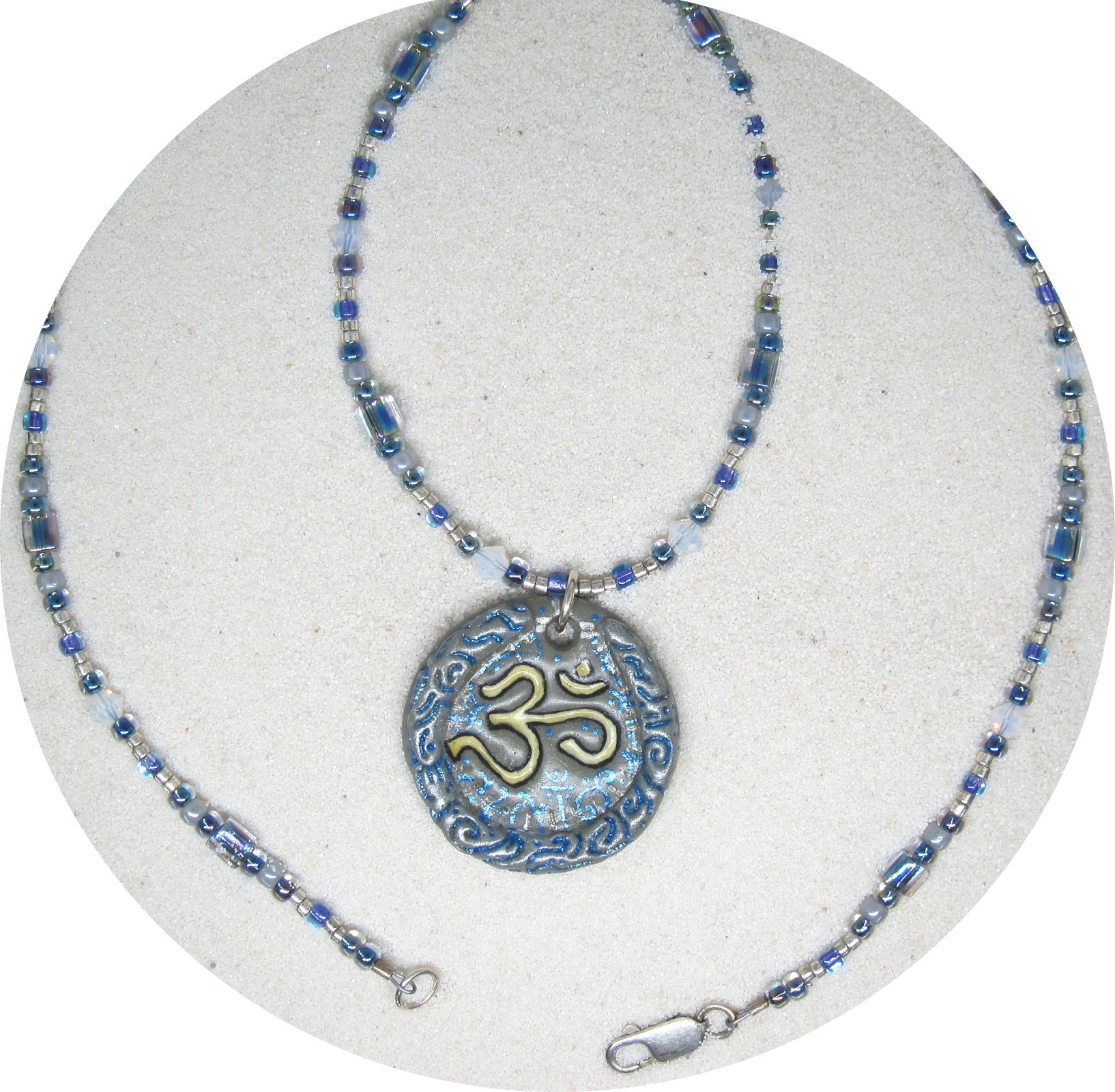 Sculpted Ohm Pendant - Silver Blue