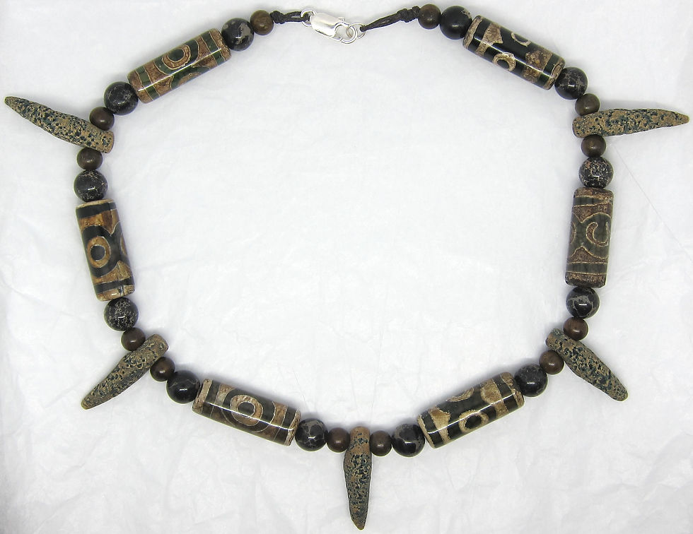 Thumbnail: DZI Agate with Jasper Tribal Necklace (Unisex)