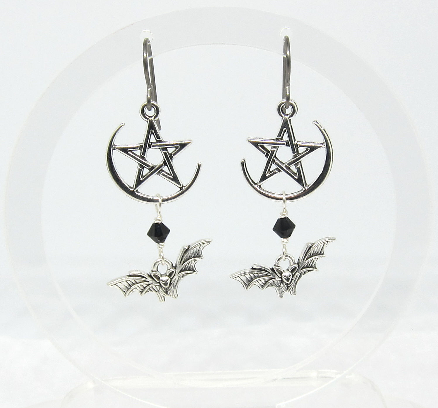 Earrings - Crescent Moon Pent Bats