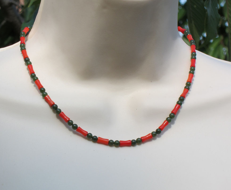 Red Bamboo Coral and Jade Choker