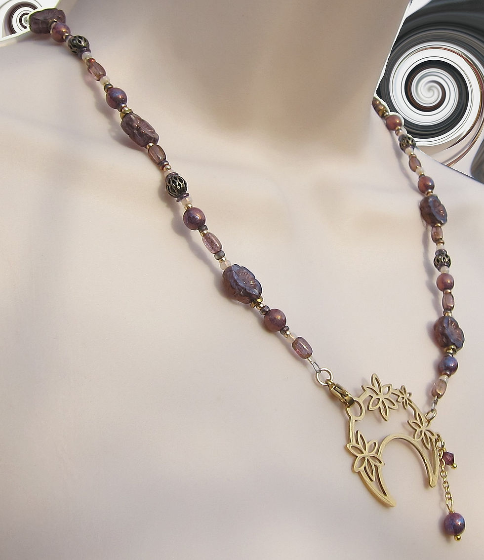 Thumbnail: Gold and Purple Flower Moon Necklace - Front Clasp