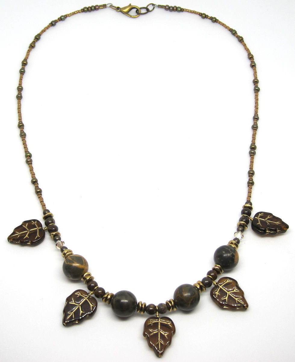 Thumbnail: Czech Glass Leaves & Jasper Necklace