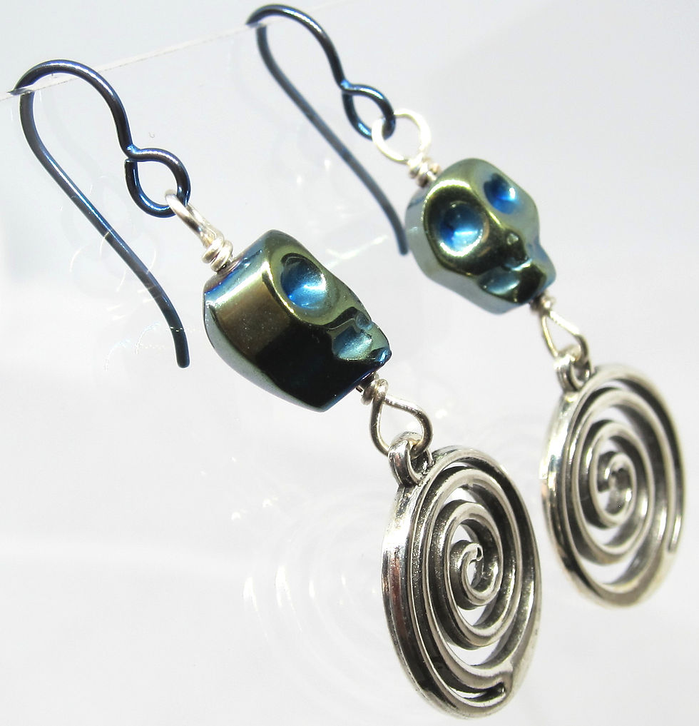 Thumbnail: Earrings - Metallic Skull and Spiral