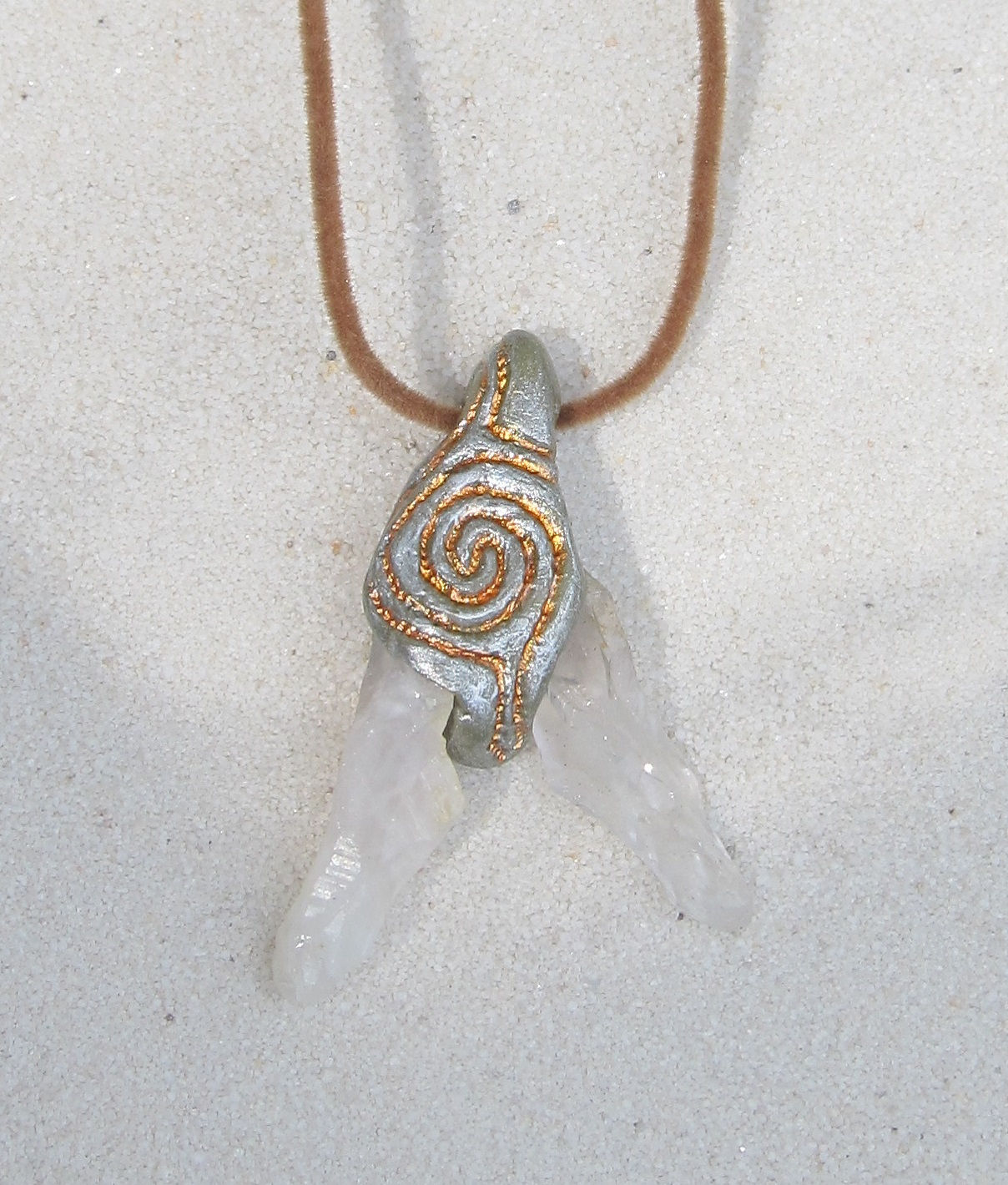 Quartz Duo with Carved Double Spiral Pendant (Unisex)