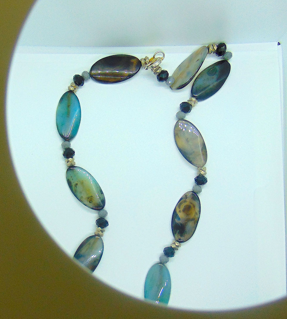 Thumbnail: Agate Necklace with Crystals. The Semi precious stone may vary in color. Underwater colored Inspired Necklace. Beach Wear, Resort Wear Necklace. Stackable, Layered Necklaces.
