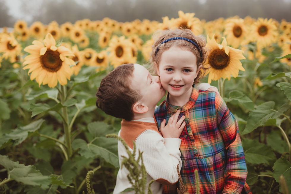 Family photoshoot in sunflower field at Miller’s Farm in Baltimore County, Maryland