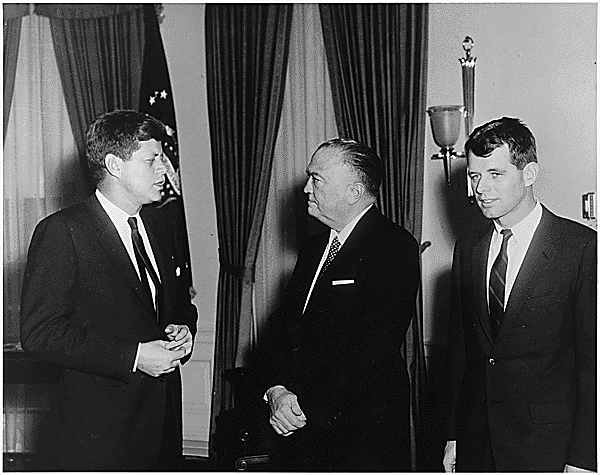 President John F. Kennedy with Robert F. Kennedy and J. Edgar Hoover, 1961