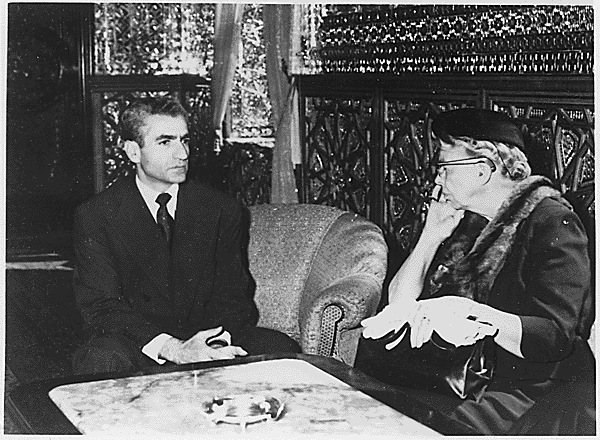 Eleanor Roosevelt and Shah of Iran in Teheran, Iran, 1959