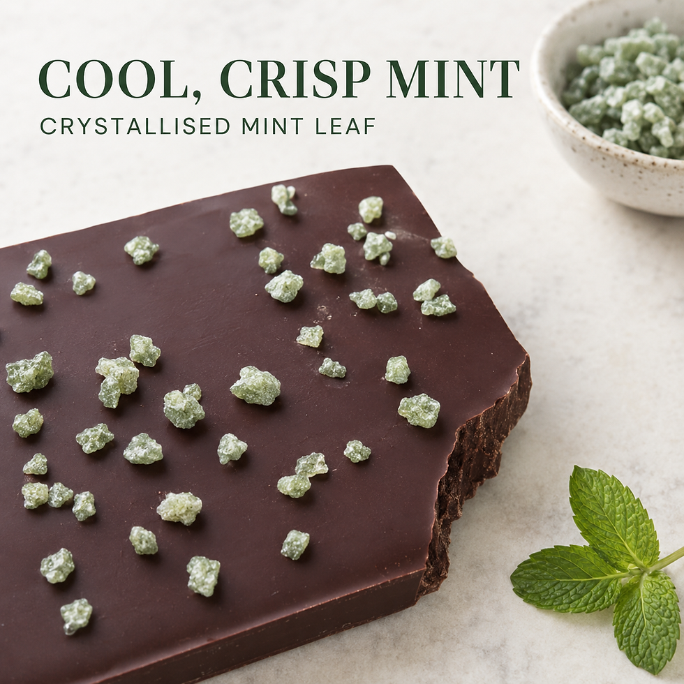 Thumbnail: Belgian 56% Cocoa Chocolate Bar with Crystallised Mint Leaves 100g Handmade