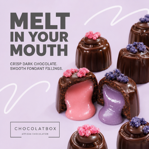 Thumbnail: Dark 56% Belgian Chocolate Rose And Violet Creams Soft Fondant Filling Gift Box