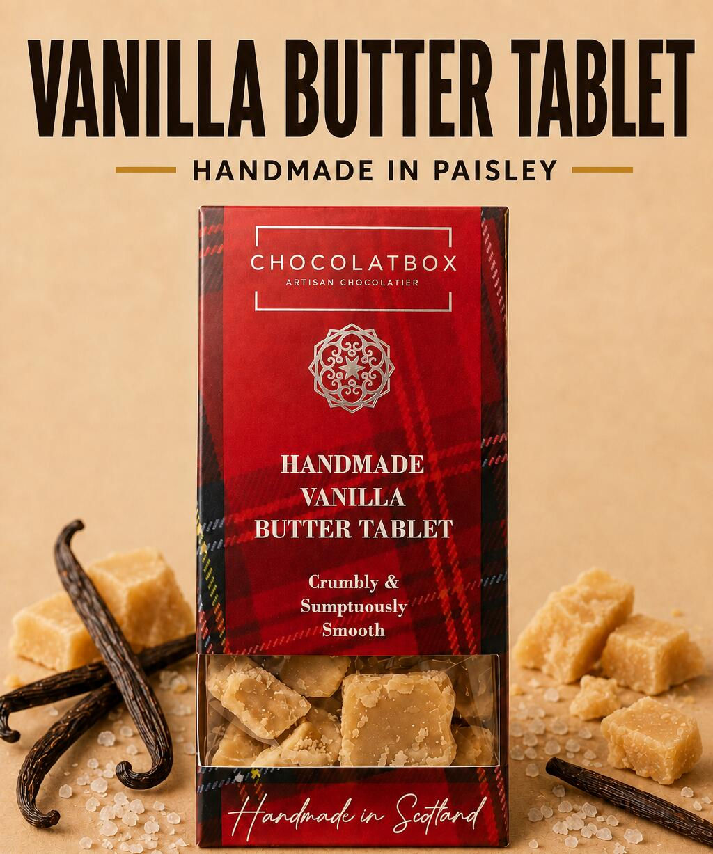 Traditional Scottish Vanilla Butter Tablet Gift Box Handmade In Scotland 165g