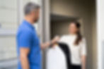 Delivering Dry Cleaning Service Package. Commercial Clothes Chemic Laundry