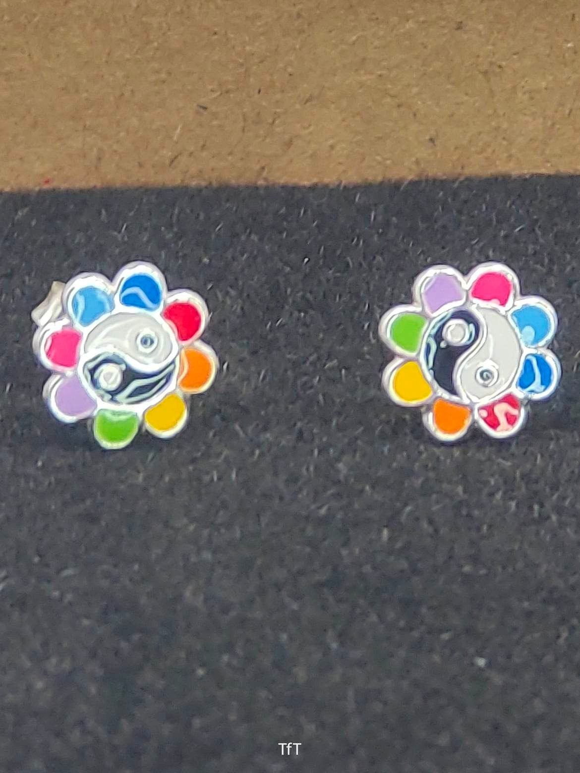 Yin Yang Colourful Flower Earrings