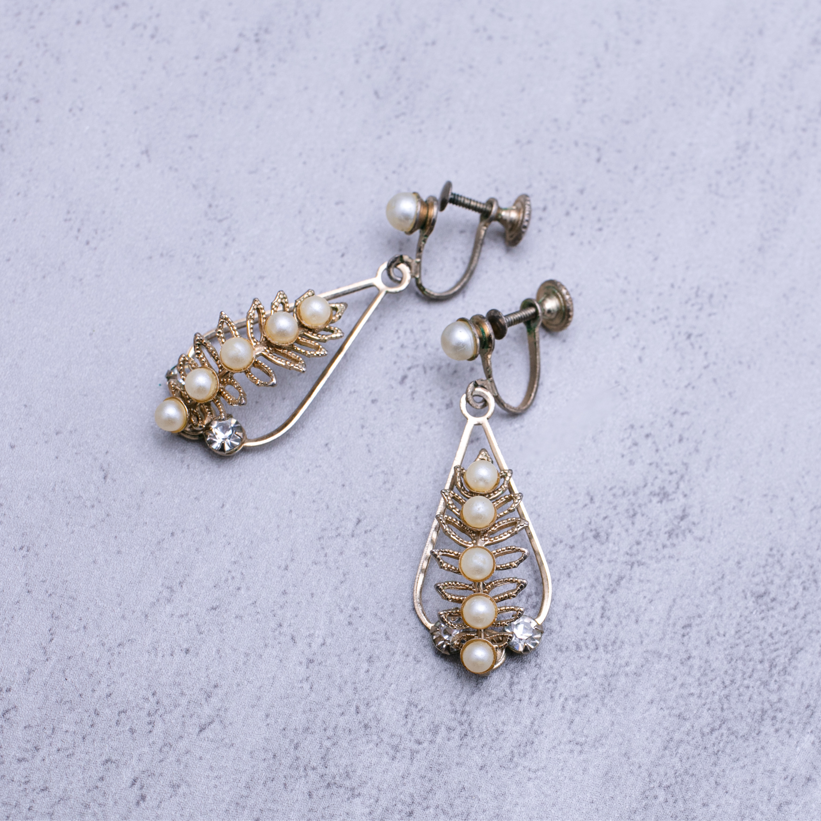 パール クリアビジュー ドロップイヤリング