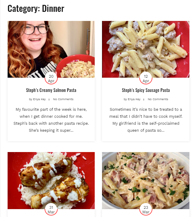 Dinner Category on Blog