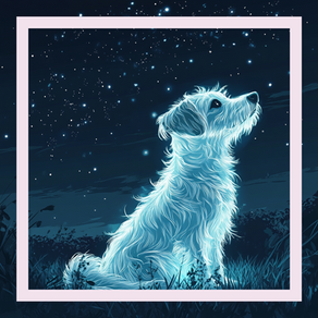 A glow-in-the-dark dog looking up at the stars.