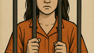 Woman meditating behind bars illustration by Chatgpt