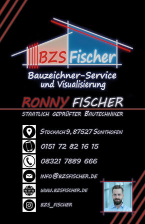 BZS Fischer Visitenkarte von Herrn Ronny Fischer,  Firmengründer von BZS Fischer sowie staatlich geprüfter Bautechniker Bautechniker