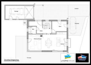 Grundriss Erdgeschoss 
des Einfamilienhaus E-17 aus einer Ausführungsplanung.
Beauftragt von der Fa. Laure Haus