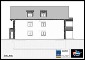 Ansicht Norden des Mehrfamilienhaus M-06 aus einer Ausführungsplanung.
Beauftragt von Hasenritter Architekten. CAD-Dienstleistung erstellt von BZS Fischer