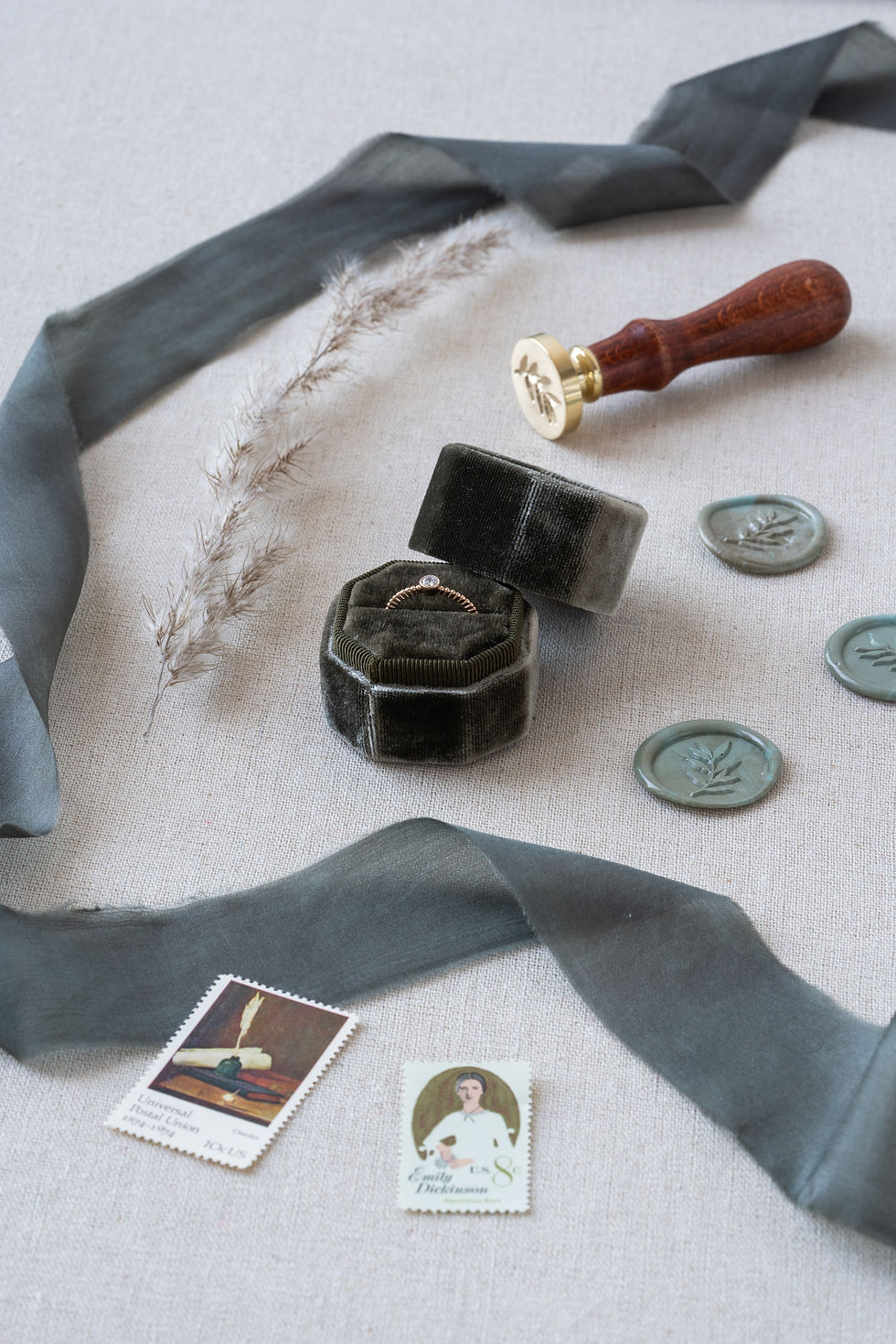 Thumbnail: Dark Grey French Silk Velvet Ring Box