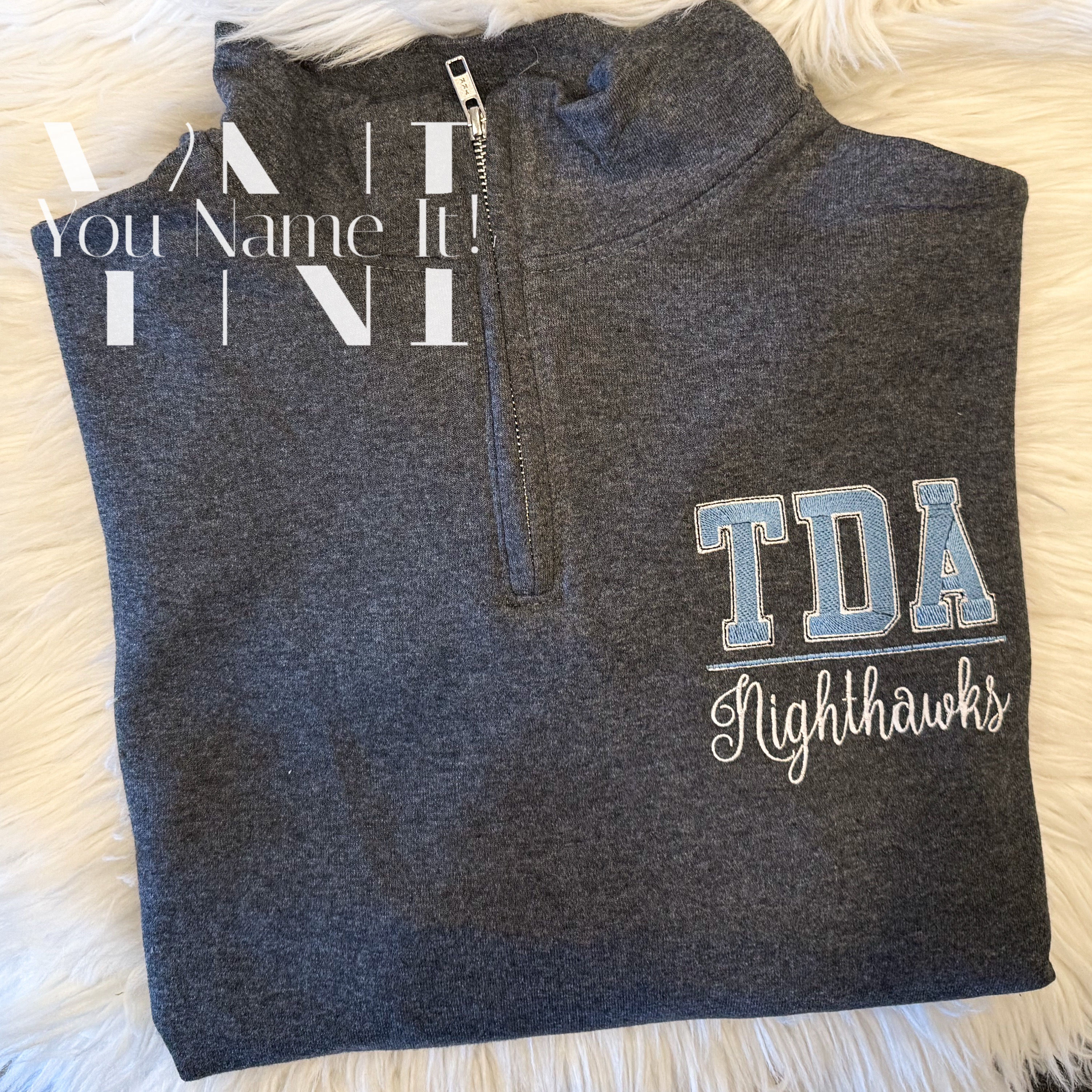 Spirit Tee -Left Chest School or Team Name (T014)with Script Name Below