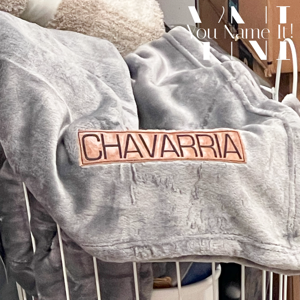 Leather Patch Name Minky Blanket