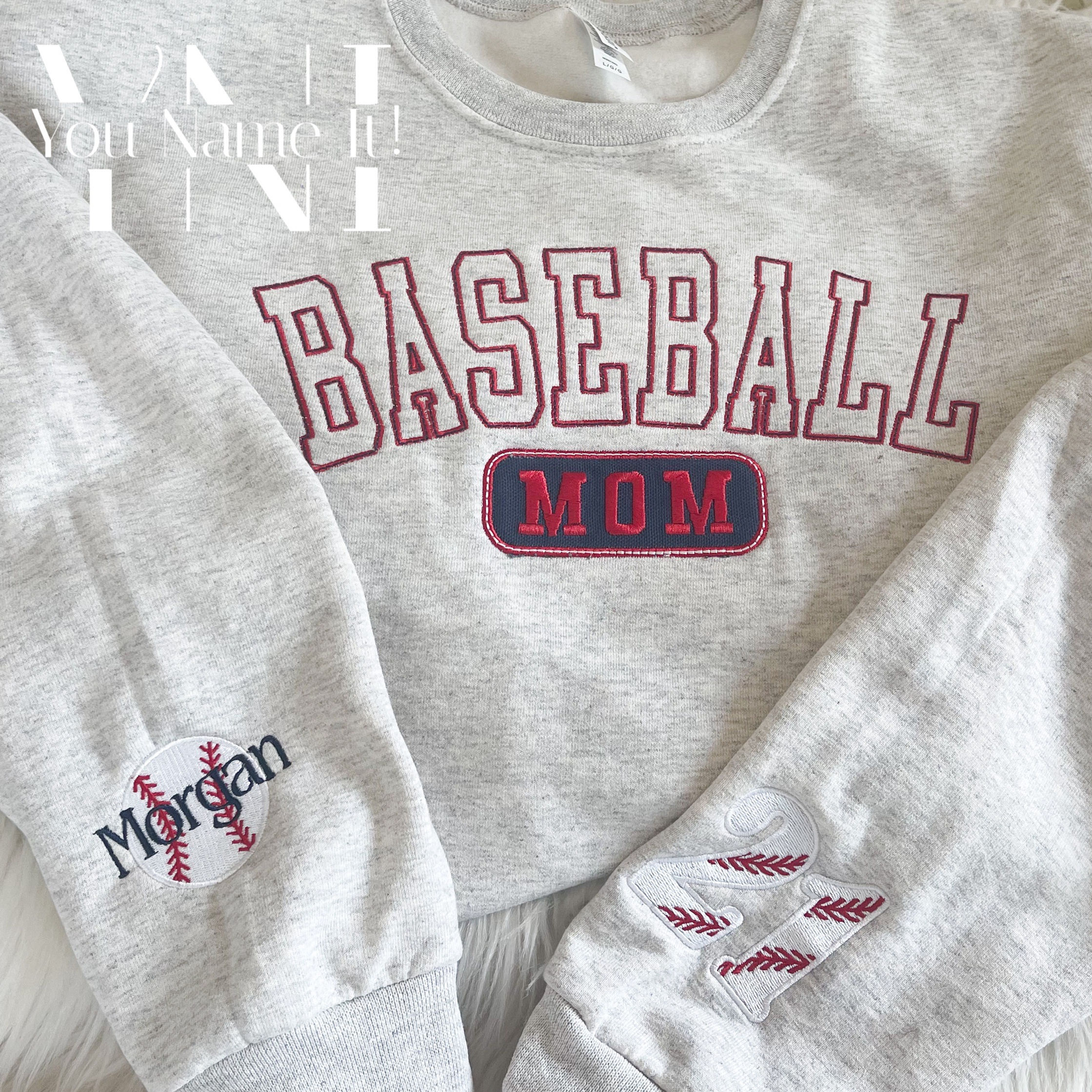 Baseball Mom | Other Embroidered Shirt with ball |name and number on sleeves