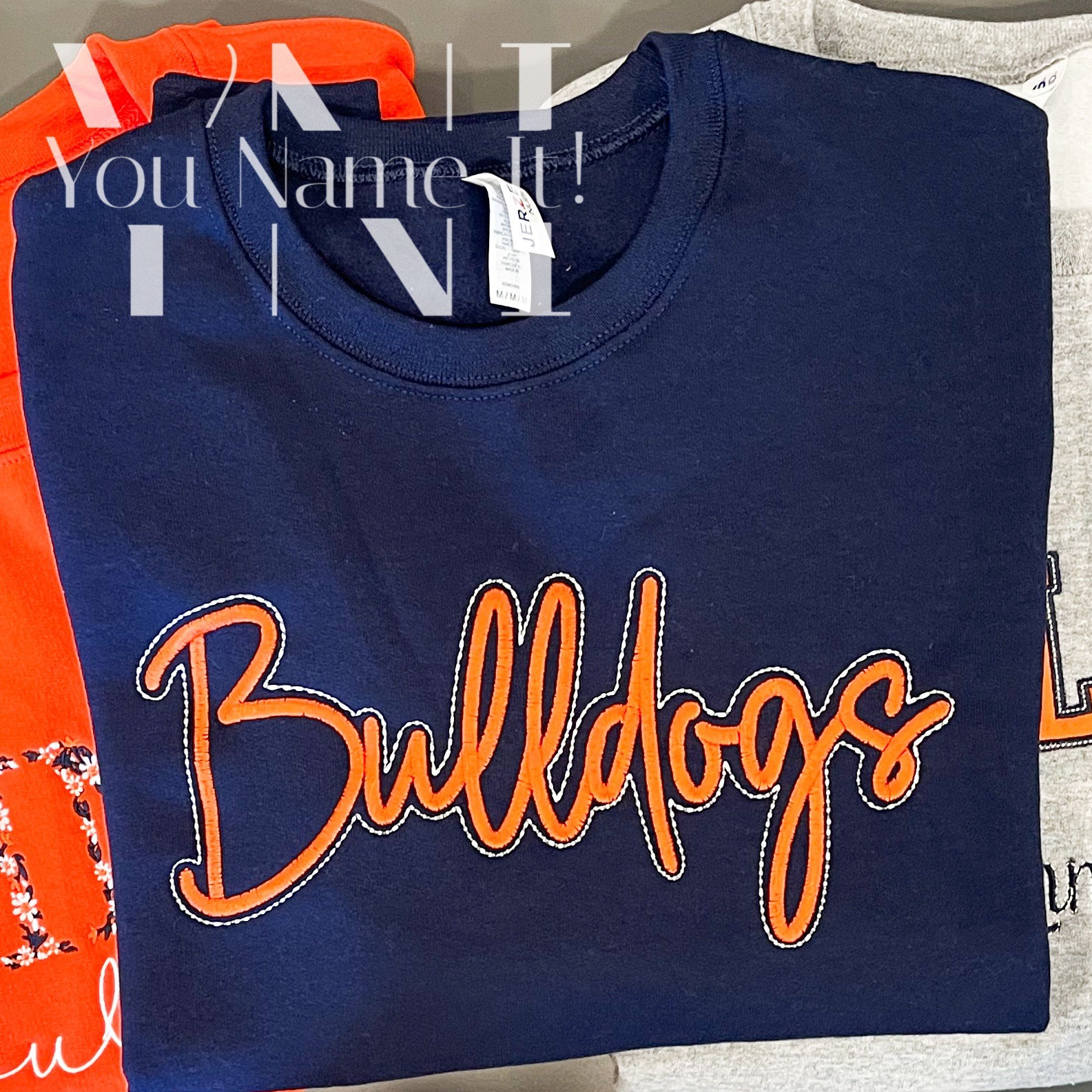 Script Font with Outline | Sport | School | Mascot Embroidered Shirt (T007)