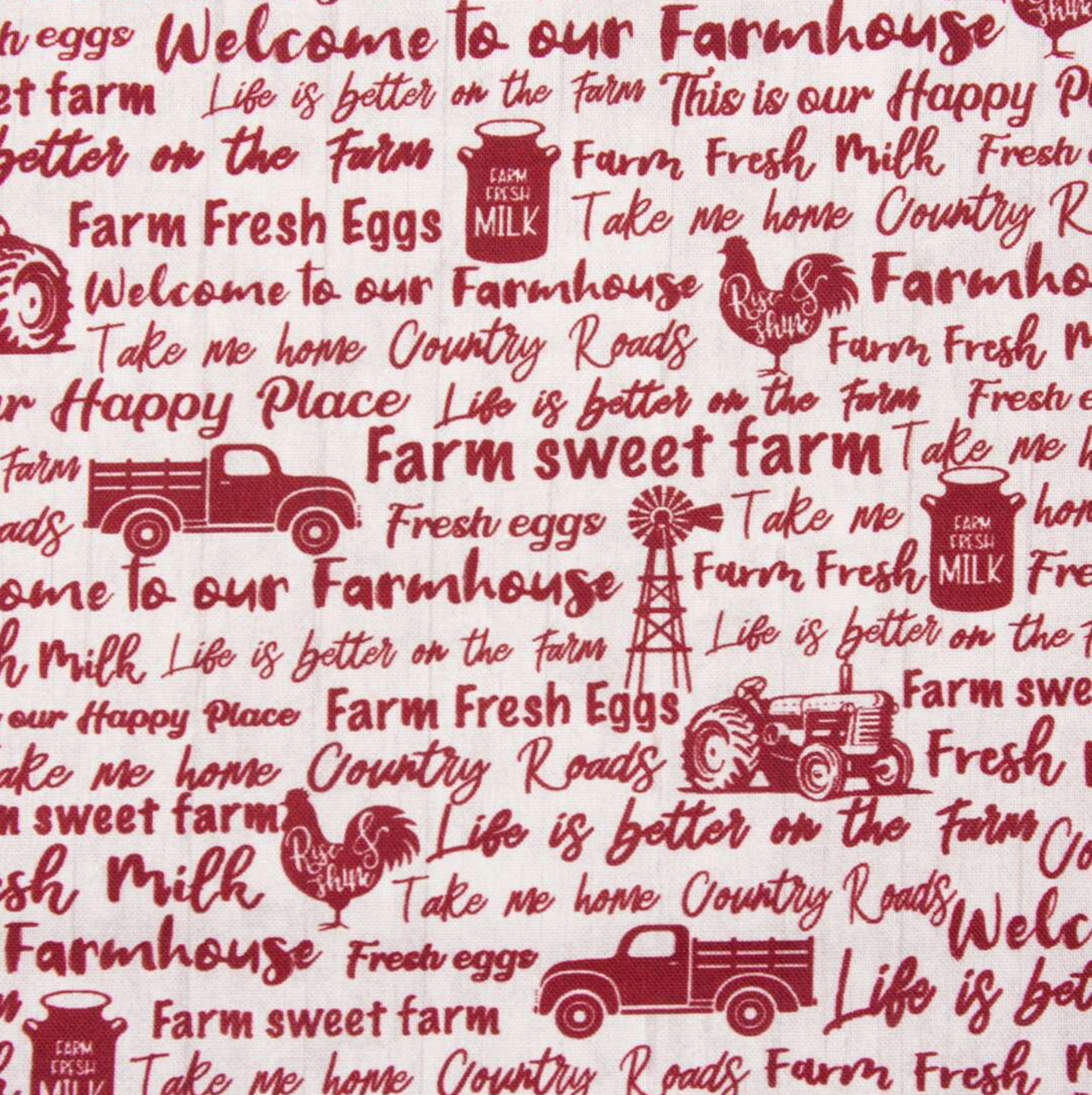 Tela estampado de animales de granja rojo "Farm Sweet Farm"