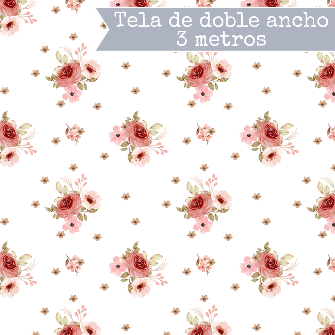 Tela estampada "Tiny Blossom Garden" de "My First Stitches" - DOBLE ANCHO WHITE