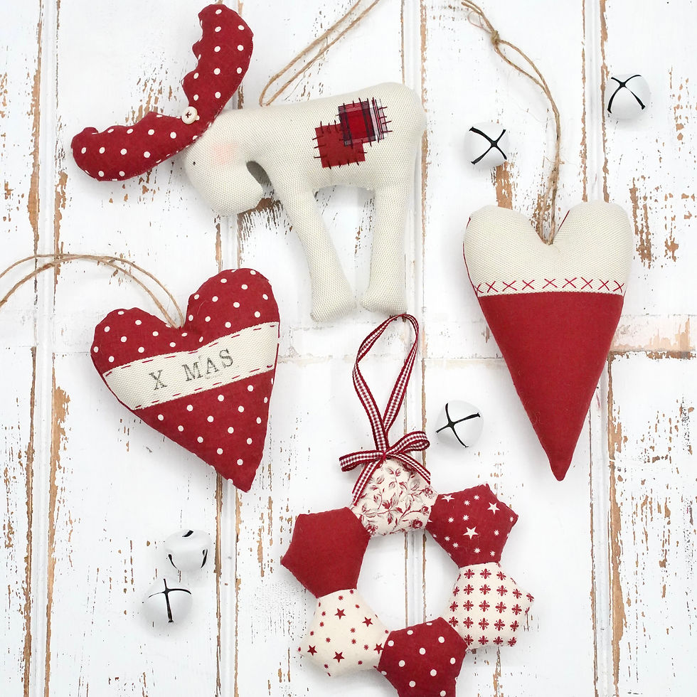 Miniatura: Lote de telas para proyecto de Conjunto de 4 Adornos Navideños