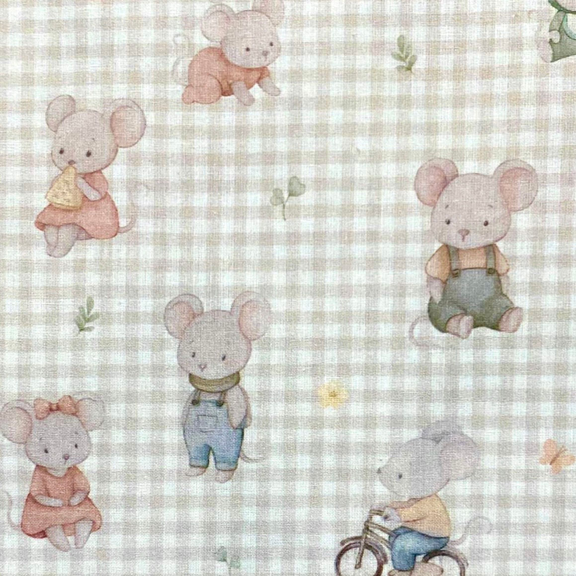 Tela popelín estampado infantil "Tiny Mouse" - ratones pequeños sobre vichy