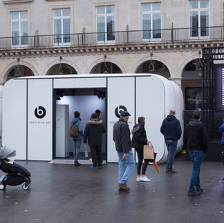 Temporary event pod created for Beats by Dr Dre headphones in busy high street.