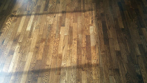 Jacobean Stain on Red Oak Wood Floor with Oil-Based Polyurethane (satin sheen)