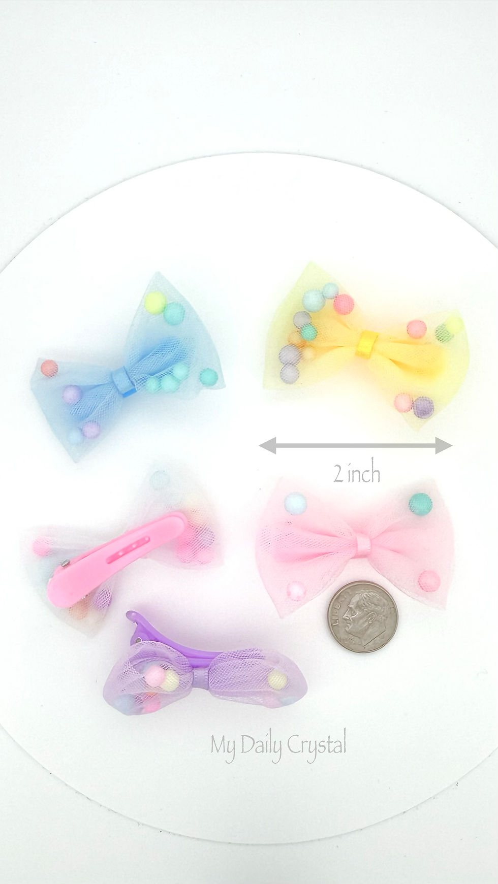 Thumbnail: Pastel Pom Pom Hair Bow Clips 5 Pack Toddler Girl Tulle Barrettes 
