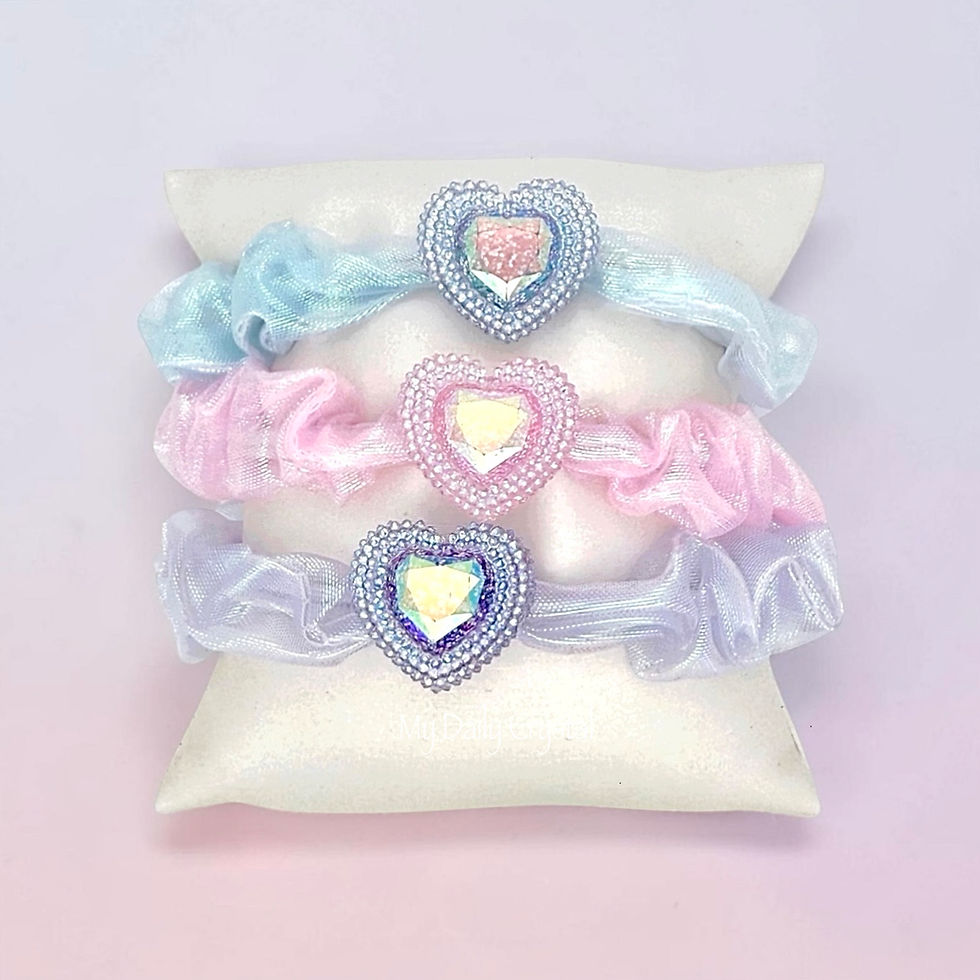 Thumbnail: Heart Scrunchies for Girls 3 Pack | Jeweled Heart Hair Ties for Kids Toddlers 
