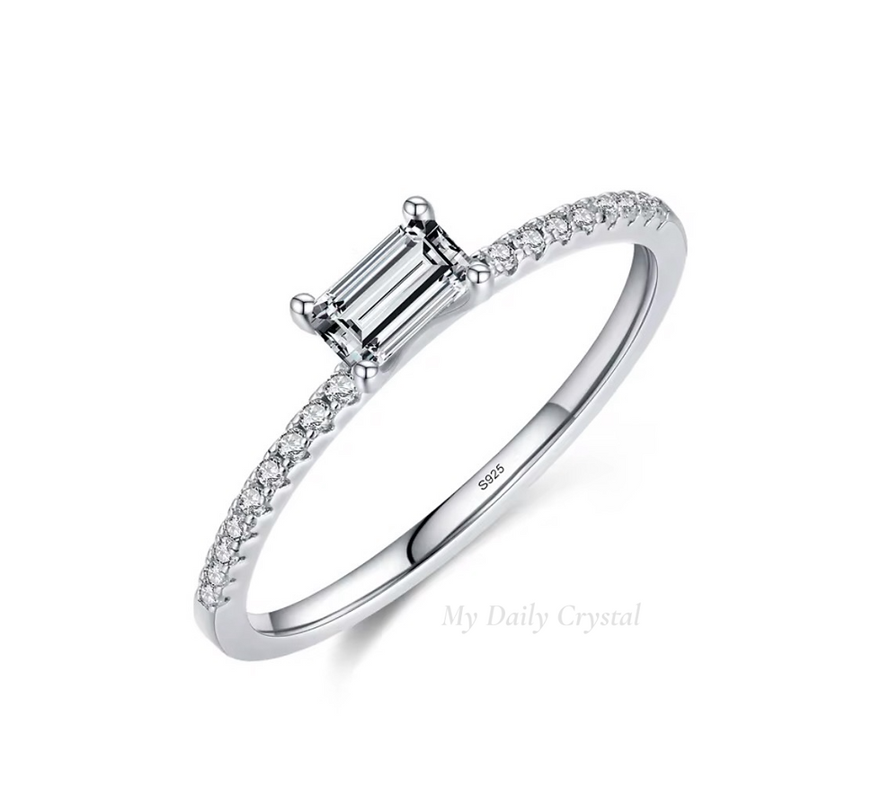 Thumbnail: Emerald Cut Sterling Silver Ring | AAA+ CZ Minimalist Stackable Engagement Ring