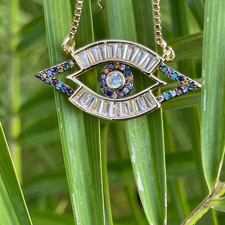 Egyptian Evil Eye necklace, 18k gold plated with cubic zirconia  