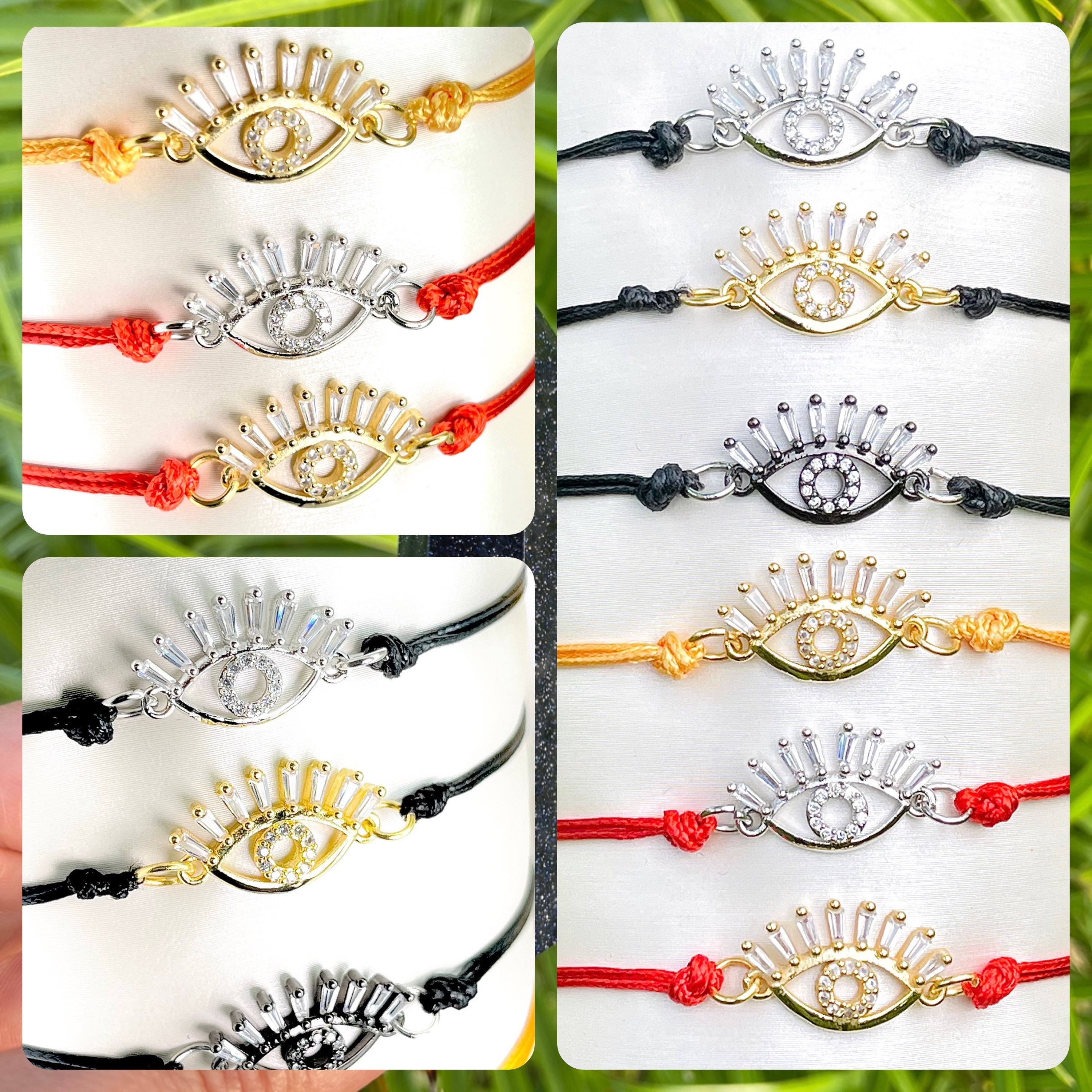 Baguette Cubic Zirconia Evil Eye Macrame Bracelet | Mal de Ojo | Adjustable