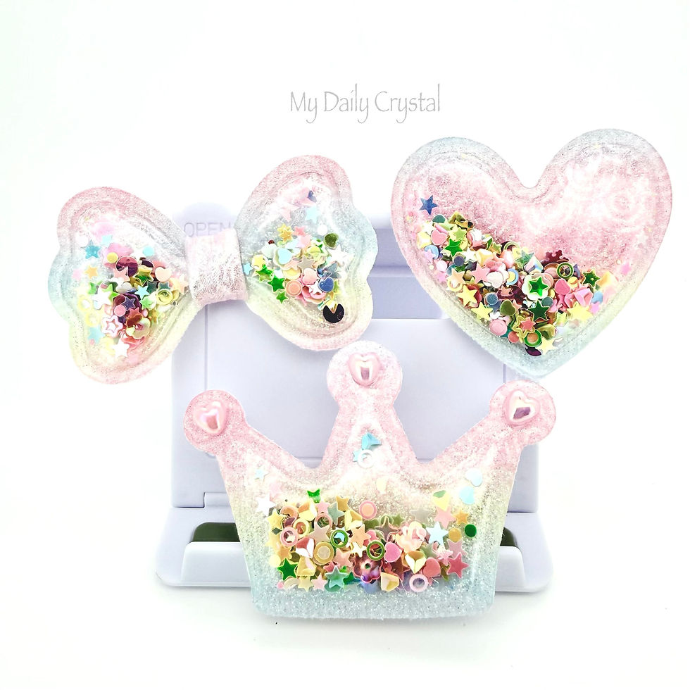 Thumbnail: 6 Piece Glitter Shaker Confetti Hair Clips for Girls | Pink Snap Plastic Clips