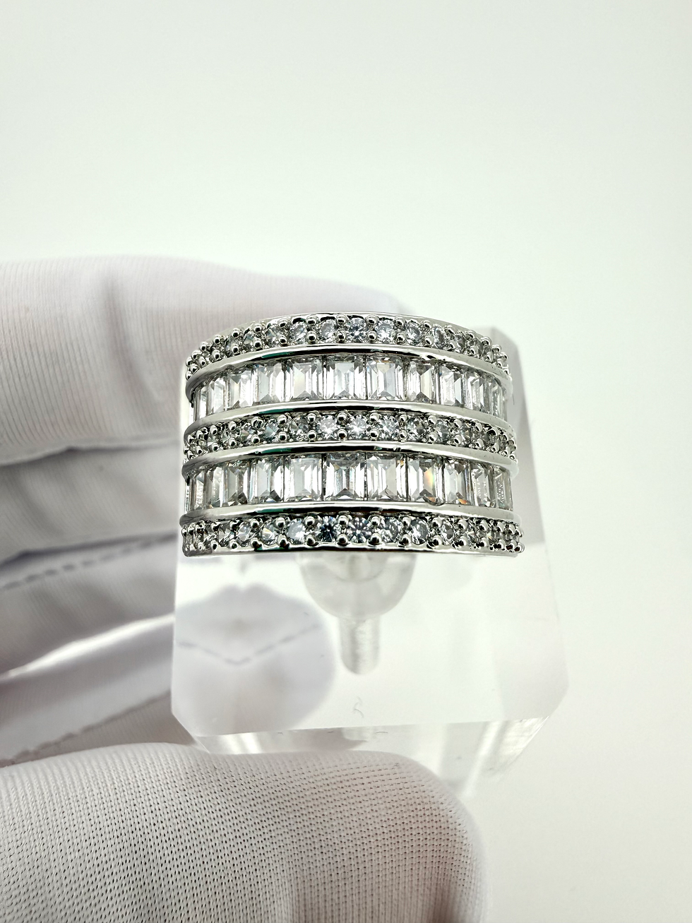 Thumbnail: 8.6 Ct Princess Cut AAA Zircon Platinum Plated Wide Band Ring
