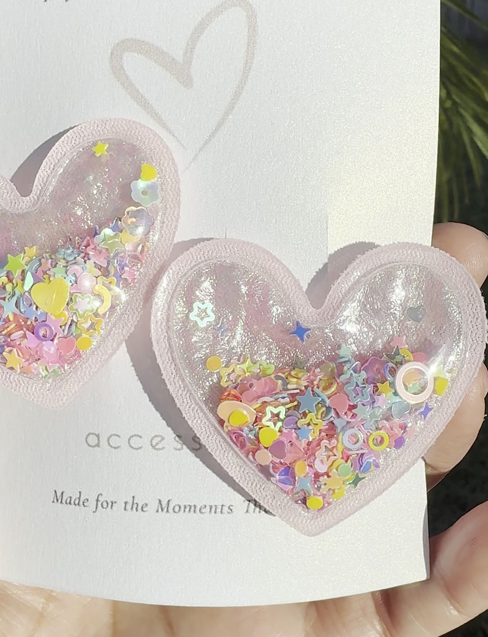 Thumbnail: Pastel Heart Shaker Hair Clips | Matching Right & Left Pigtail Clips Set